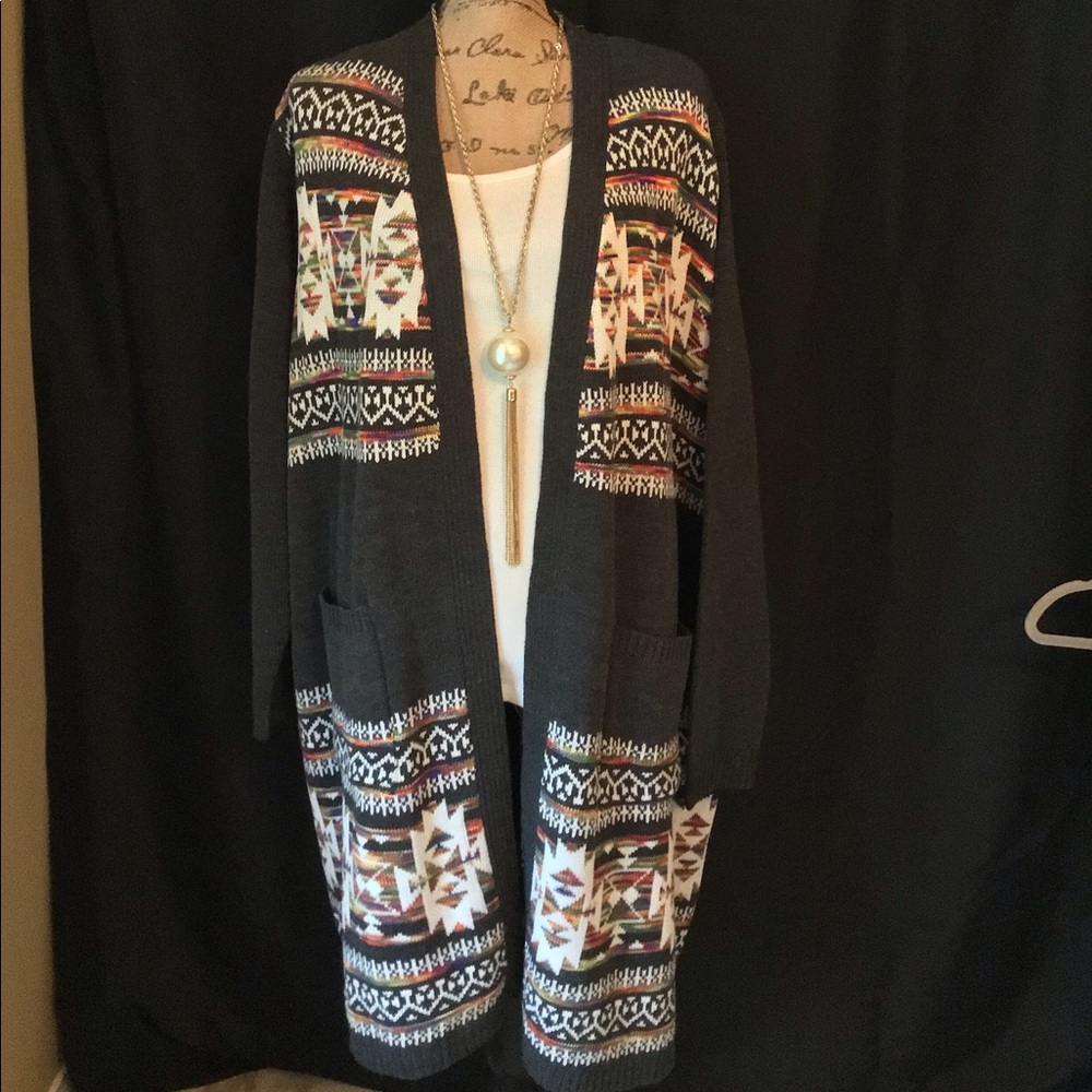 Gray Aztec Print Sweater